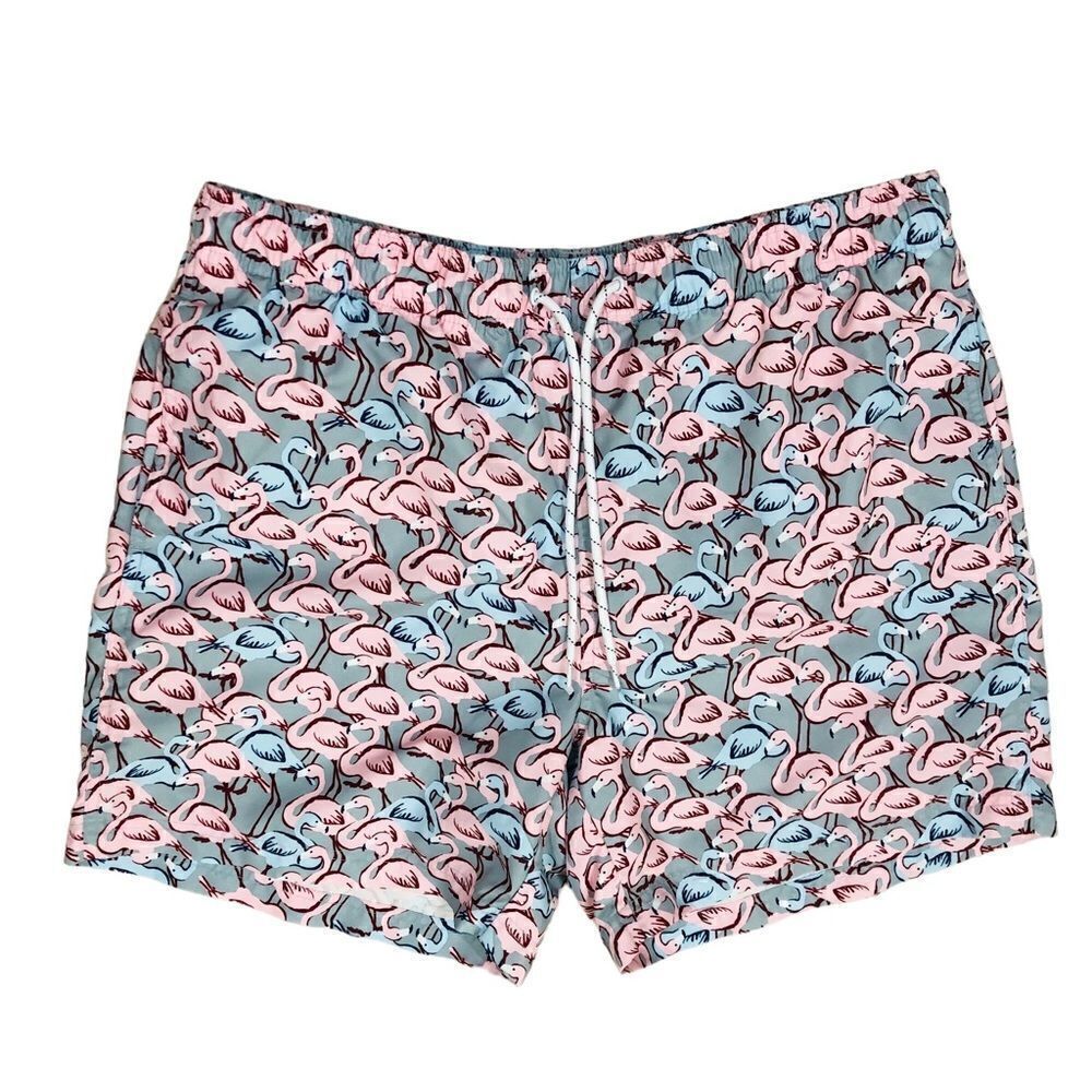 Boca Classic Pink Flamingo Print Men’s Trunks Swimsuits Sz L